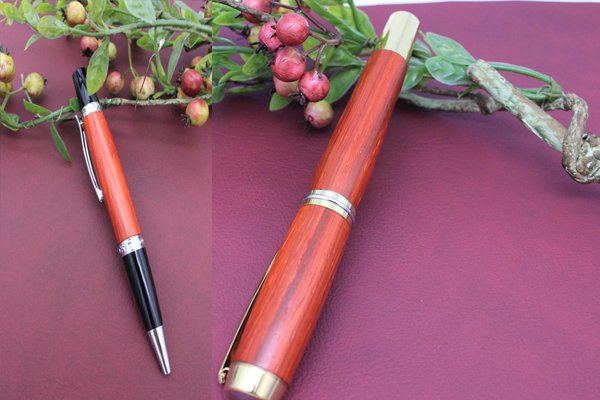 SET Holz Füller Füllfederhalter Padouk Füller aus Holz und Dreh Kugelschreiber aus Holz